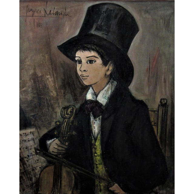 This artwork "Le Jeune Violoniste (The Young Violinist)" 1962 is an oil painting on canvas by noted french impressionist...