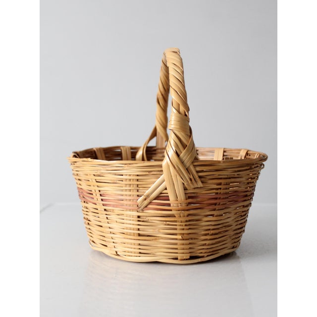 Tan Vintage Woven Gathering Basket With Handle For Sale - Image 8 of 12