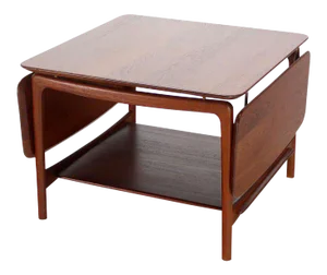 Square Solid Teak Drop Leaf Coffee End Table