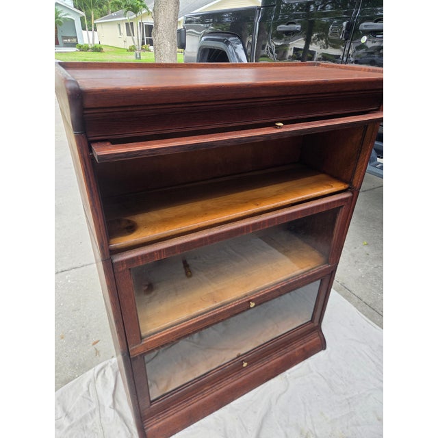 Brown Antique Arts & Crafts Quarter-Sawn Oak 3-Stack Barrister Bookcase For Sale - Image 8 of 16
