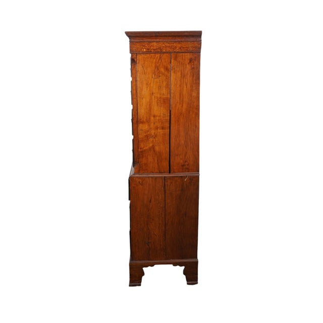 Late 18th Century 18th Century Period Oak English Chest on Chest Bracket Feet Shell Inlay For Sale - Image 5 of 10