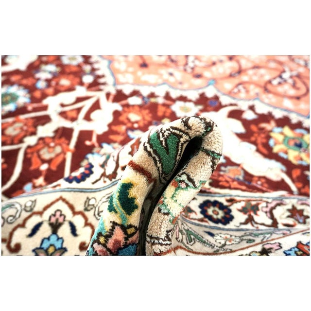 Antique Persian Tabriz Wool 9x12 Red, Ivory, & Green Handmade Area Rug #1143240 For Sale - Image 9 of 9