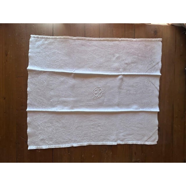 Antique French Damask Linen Dinner Napkins Jb Monogram Hand Embroidered Hemstitch - Set of 7 For Sale - Image 14 of 17