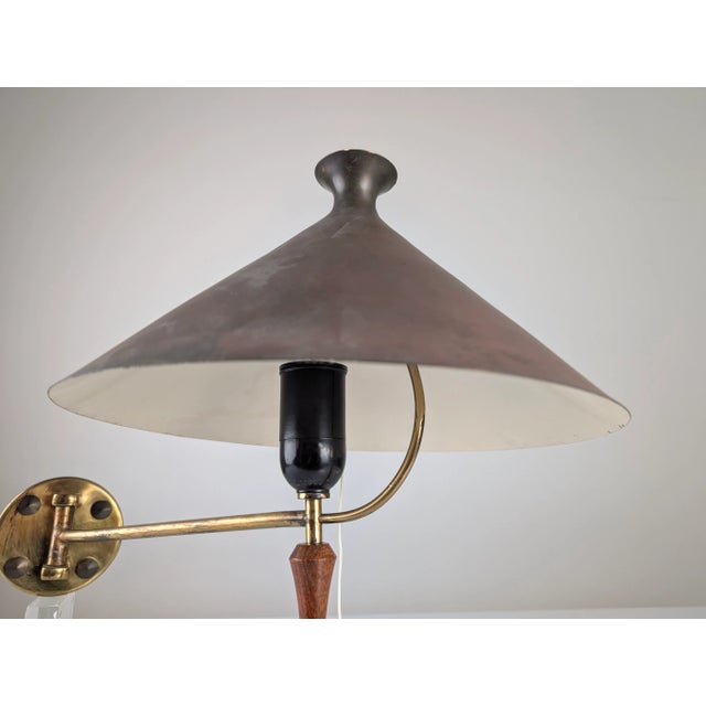Black Brass and Wood Wall Sconce with Black Shade, 1950s For Sale - Image 8 of 11