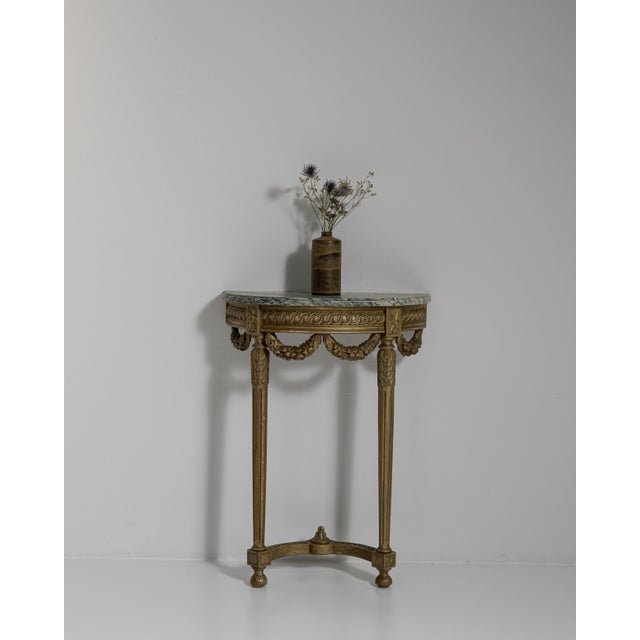 Early 20th Century French Gold Louis XVI Giltwood Console Table with Marble Top For Sale In Greensboro - Image 6 of 14