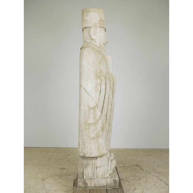 Mid 20th Century Pair of 5.5 Ft. Chinese Marble Civil Officer & Military Leader Statues For Sale - Image 14 of 16