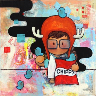 The One With the Chippy - Colorful Whimsical Mixed Media Figurative Original Artwork by Melanie Tiongson For Sale