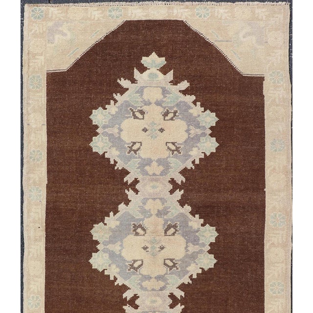 Tribal Vintage Turkish Oushak Runner With Floral Medallions in Brown, Gray, Taupe For Sale - Image 3 of 13