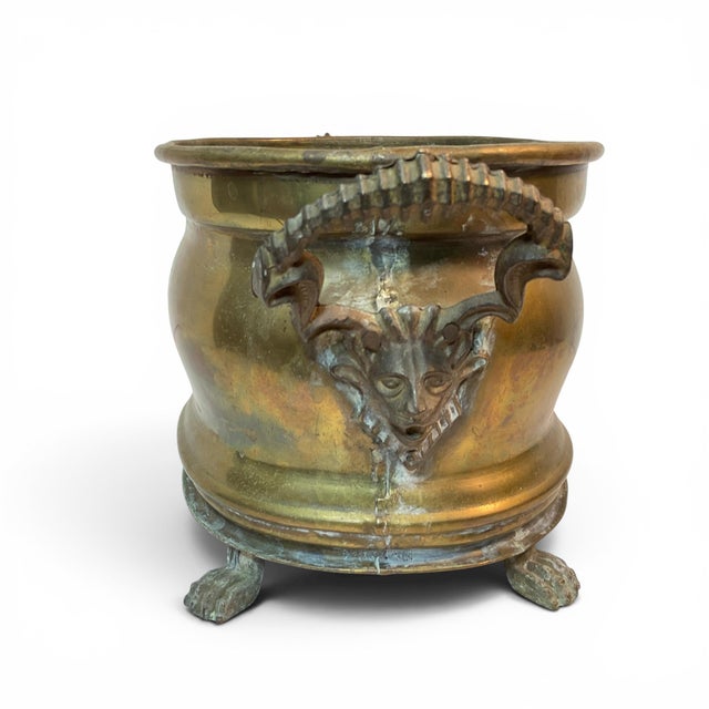 1930s Brass Lions Head & Claw Feet Jardinière Planter For Sale - Image 5 of 14