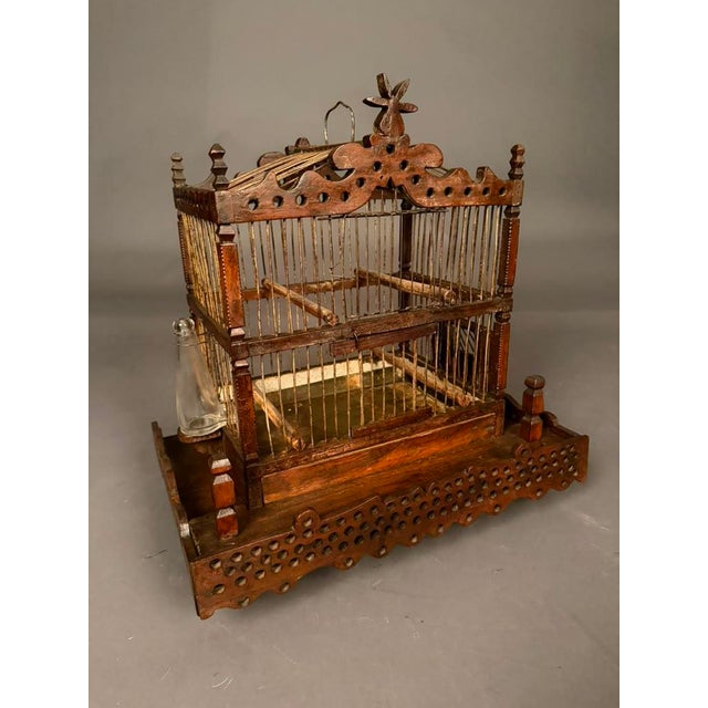 French Folk Art Finch Bird Cage in Fruitwood & Steel, Circa 1890 For Sale - Image 13 of 14