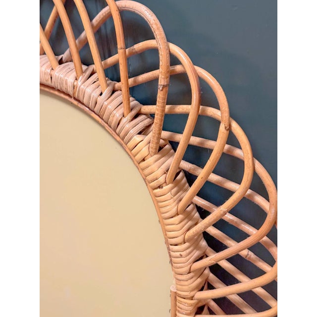 Brown 1950s Italian Wicker Oval Wall Mirrors by Franco Albini, a Pair For Sale - Image 8 of 12