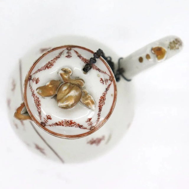 Ceramic Chinese Export Iron Red and Gilt Porcelain Sparrow Beak Chained Lid Milk Jug For Sale - Image 7 of 10