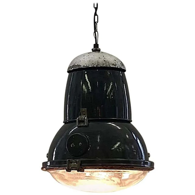 A very large Italian industrial lantern from a warehouse or factory from the 1940s-1950s. It is in a rare heavy blue...