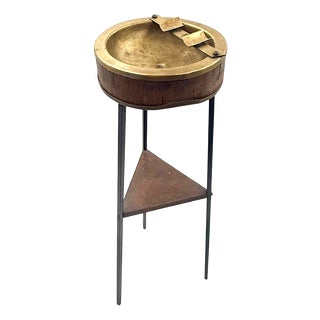 Chrome Tripod Floor Ashtray with Blue Ceramic Bowl, 1960s For Sale