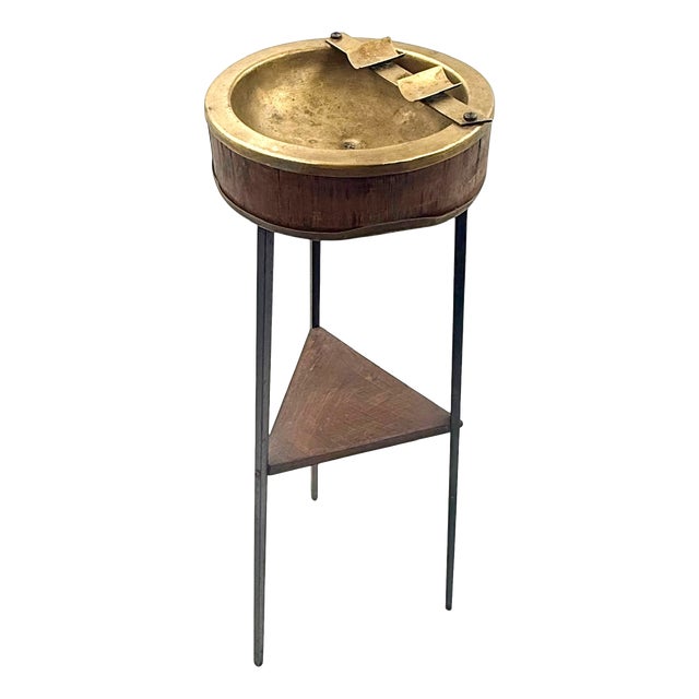 Chrome Tripod Floor Ashtray with Blue Ceramic Bowl, 1960s For Sale