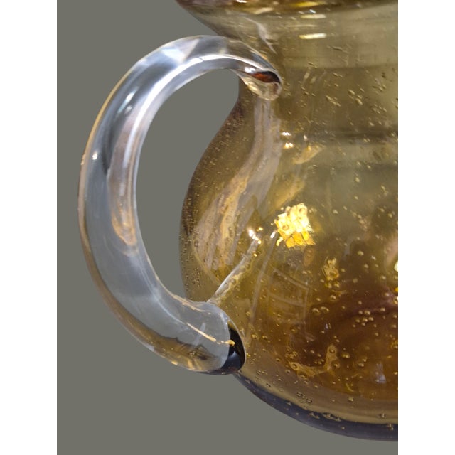 Vintage Amber Hand Blown Art Glass Controlled Bubble Pitcher For Sale - Image 4 of 9