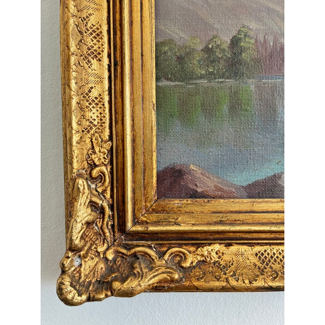 Vintage Signed Mountain Lake Landscape Oil Painting For Sale - Image 10 of 13