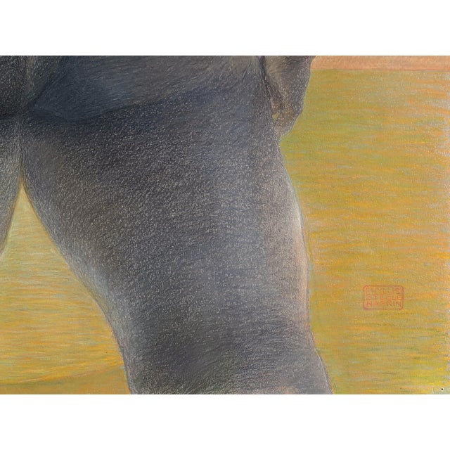 Black Phyllis Steele Modern Pastel Figurative Drawing of a Sumo Wrestler in a Mawashi from Behind, 20th Century For Sale - Image 8 of 10