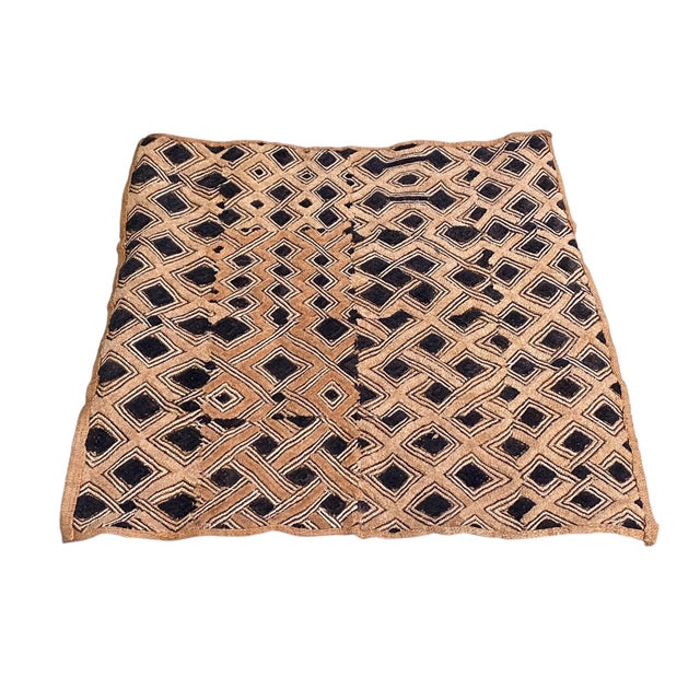 Superb hand woven vintage large Kuba Kasai Velvet Boutallah Raffia Textile , Zaire Africa with geometric design and high...