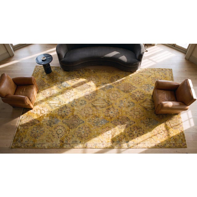 Mustard Rare and Beautiful Floral Design on Yellow-Mustard Background Color Antique Indian Lahore Rug For Sale - Image 8 of 10