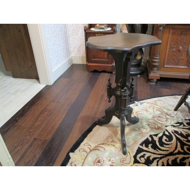 Antique Hand Carved Wood Victorian Lamp / Clock Table Walnut Refinished Mint For Sale - Image 12 of 16