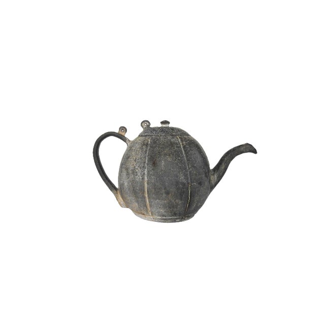 Japanese 19th Century Japanese Cast Iron Pumpkin-Shaped Chagama/Tetsubin Teapot Late Edo to Early Meiji Period For Sale - Image 3 of 12