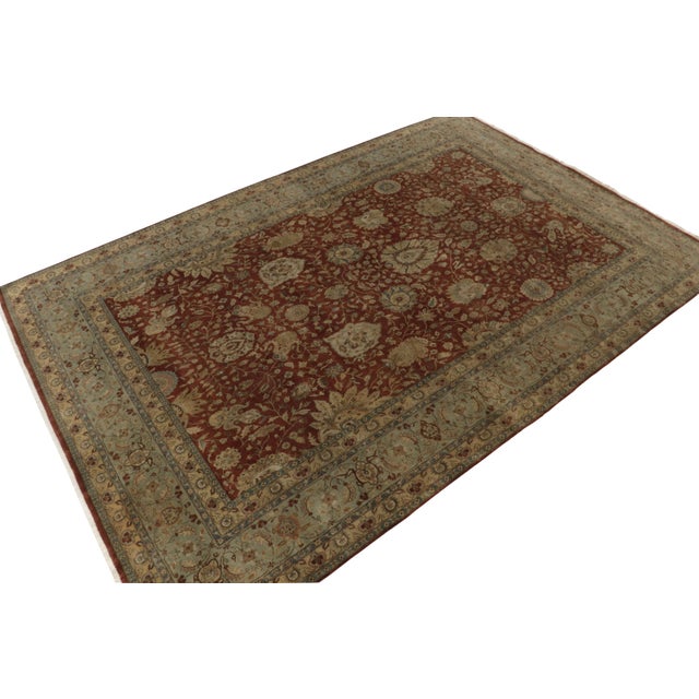 Rug & Kilim Rug & Kilim’s Classic Tabriz Style Rug With Beige & Blue Florals on Rust Red For Sale - Image 4 of 7