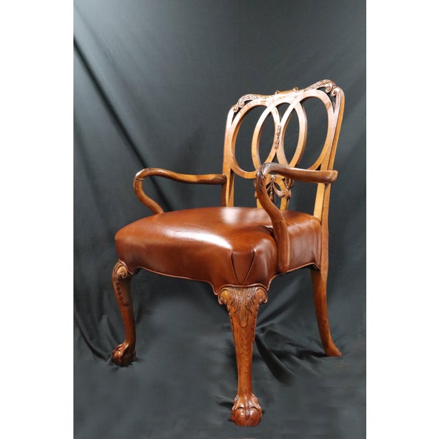 Early 20th Century Hand Carved Chair With Leather Upholstery For Sale - Image 9 of 9