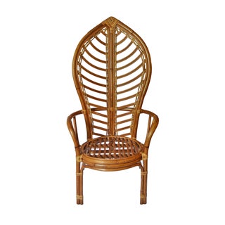 Vintage Rattan Leaf Shaped Throne Chair For Sale