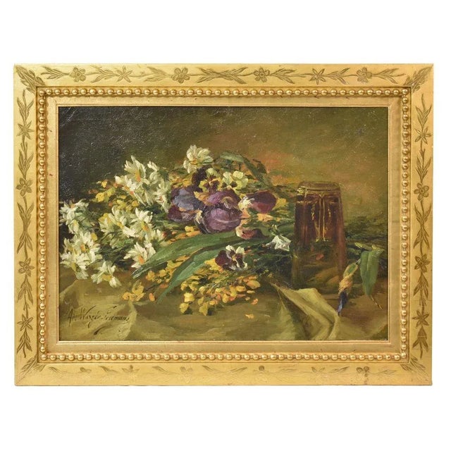 Iris and Daisies, Oil on Canvas, Early 20th Century For Sale - Image 7 of 7