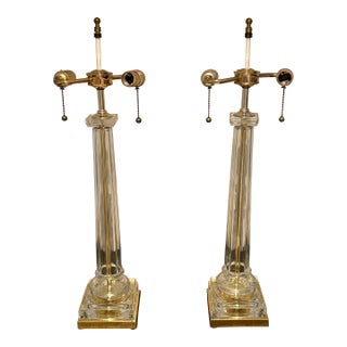 Mid Twentieth Century Glass Column Table Lamps, a Pair For Sale