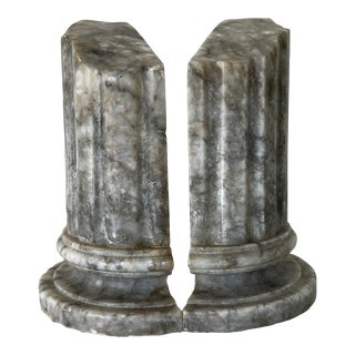 Italian Column Shape Alabaster / Marble Bookends - a Pair. For Sale