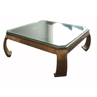 Vintage Brass Glass Top Coffee Table For Sale