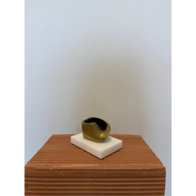 Mid-Century Modern Brazilian Mid-Century Modern Abstract Bronze Sculpture on White Stone Base, 1990s For Sale - Image 3 of 11