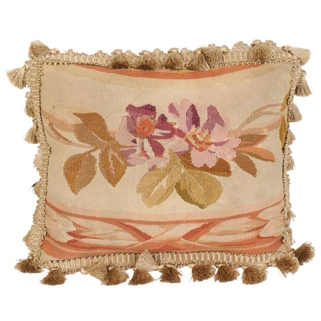 19th Century French Aubusson Tapestry Pillow with Purple Flowers & Tassels For Sale - Image 11 of 11