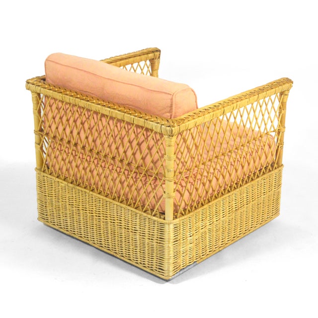 1980s Davis Allen Square Chair and Ottoman by McGuire For Sale - Image 5 of 9