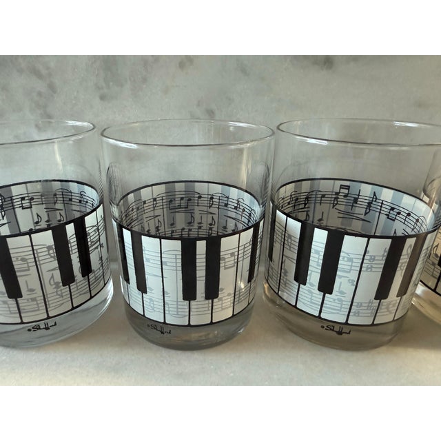 Mid 20th Century Vintage Shafford Piano & Music Notes Lowball Glasses - Set of 4 For Sale - Image 5 of 8