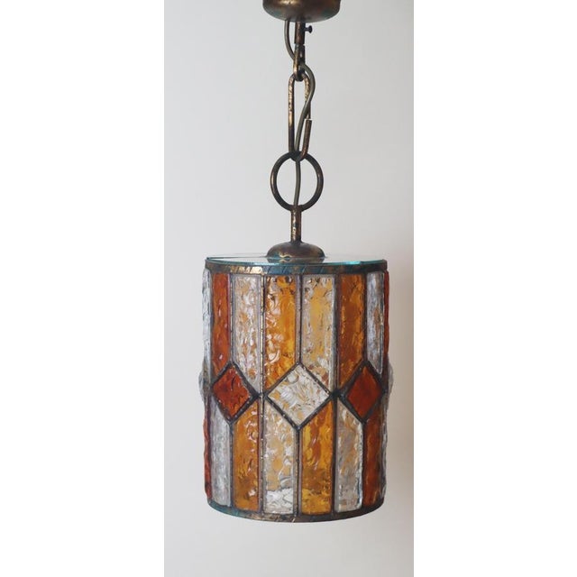 Brown Brutalist Longobard Lantern Pendant in Hammered Glass, Italy, 1960s For Sale - Image 8 of 17