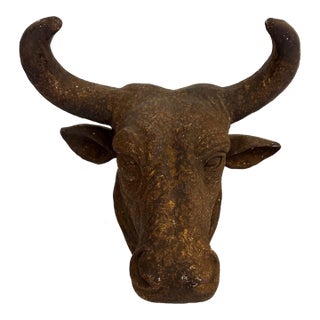 Iron Bust of Bull Sculpture For Sale