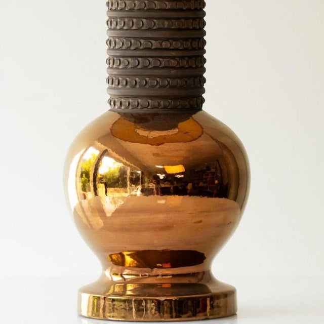Bergboms Ceramic Copper Floor Table Lamp and Lampshade attributed to R. Houben for Bergboms, 1970 For Sale - Image 4 of 9