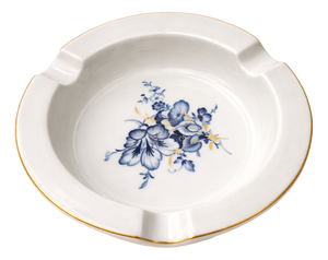 Vintage Porcelain Ashtray with Blue Floral Motif & Gold Rim from Meissen, 1970s