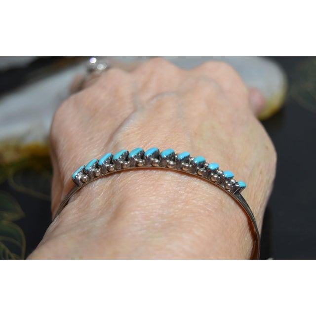 Vintage 1970's Zuni Turquoise Petit Point Sterling Silver Cuff Bracelet For Sale - Image 14 of 18