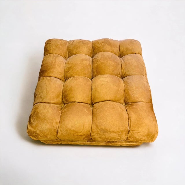 Vintage 60s Biscuit tigger ottomans on rollers. Newly reupholstered in a warm Carmel ultra suede fabric. (Pair) These...