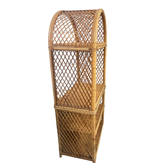 Boho Chic Vintage Mid-Century Arched Bamboo and Rattan Three-Tier Etagere / Bookshelf For Sale - Image 3 of 5