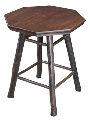 Mid 20th Century Rustic Old Hickory Style Octagonal Oak Adirondack Log Side Table Pedestal Stand
