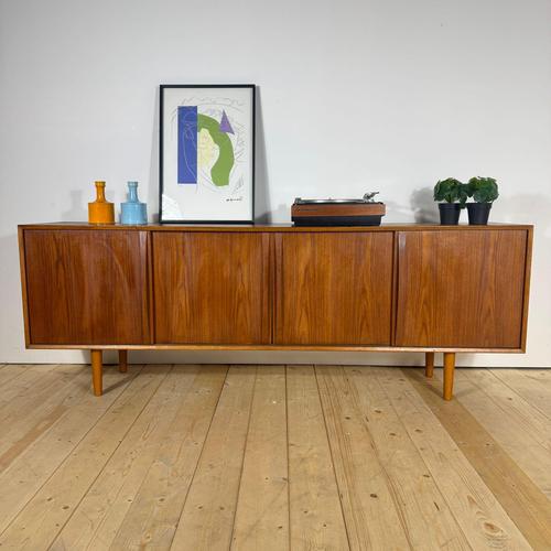 Brown Mid-Century Modern Teak Sideboard with Sliding Doors, 1960s For Sale - Image 8 of 12
