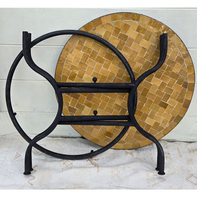 30" Moroccan Round Mosaic Table, Honey Mustard Bejmat Style / Squares For Sale In Orlando - Image 6 of 7
