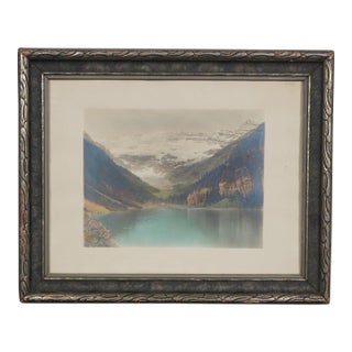 Lake Louise Victoria Glacier Alberta Canada Banff National Park Lithograph 16" For Sale