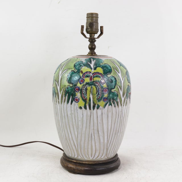 Antique Chinese Famille Rose Bok Choy Porcelain Table Lamp With Cabbage Leaf and Butterfly Motif For Sale - Image 16 of 16