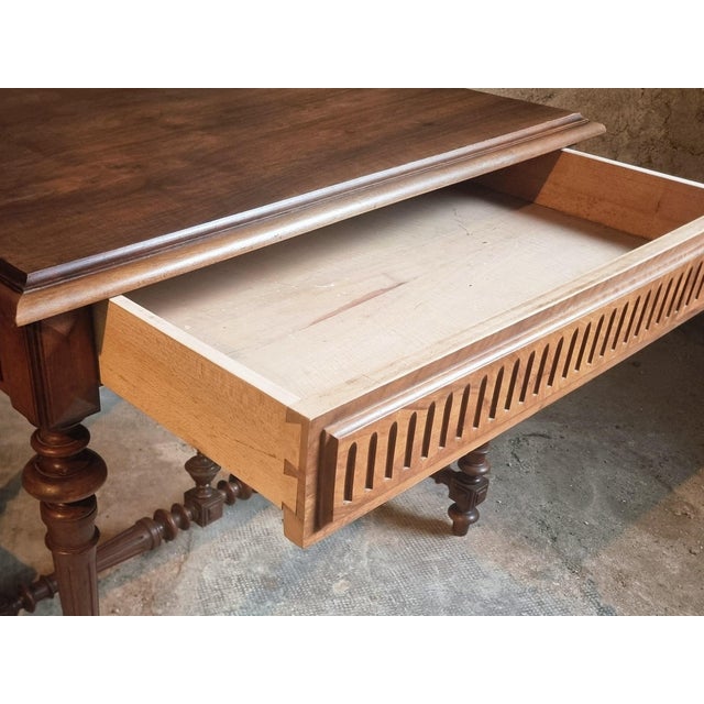 French Walnut Writing Table with Drawer, 1930 For Sale - Image 12 of 16